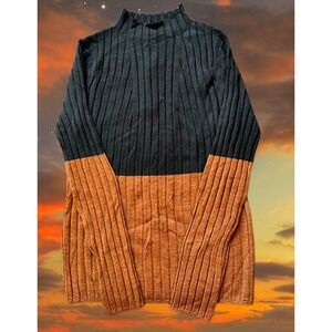 Banana‎ Republic Merino Wool Ribbed Mock Neck Colorblock Sweater Black Brown XS